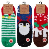 42B775: Kids 1 Pair Christmas Cosy Socks With Grippers
